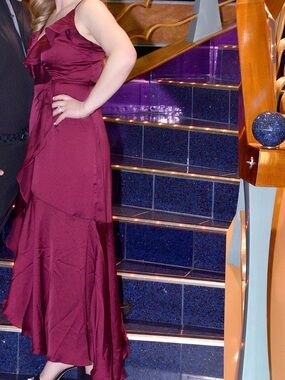 Vici Burgundy Satin Evening Gown Dress